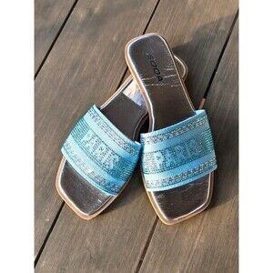 Soda "Flair" Blue Paris Rhinestone Crystal Flat Slide Sandals Size 7.5